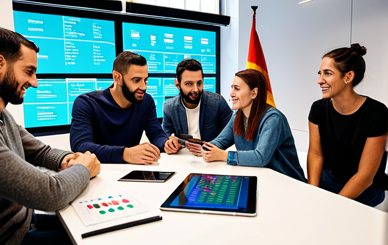 Financial Inclusion in Spain**

"A group of diverse individuals in modern, modest clothing, gathered around a digital tablet displaying cryptocurrency charts. The scene takes place in a vibrant co-working space in Madrid. Background includes subtle Spanish flags and modern architecture. The overall tone is positive and empowering. Safe for work, appropriate content, fully clothed, professional, perfect anatomy, natural proportions, high quality, showcasing financial technology accessibility in Spain."

**