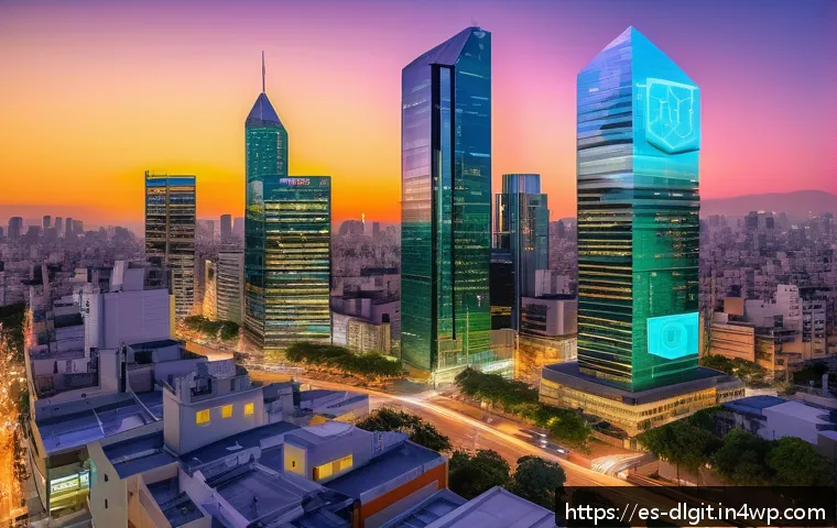 디지털 통화의 법적 환경 변화 - A vibrant urban Latin American cityscape at dusk with digital holograms of cryptocurrency symbols fl...