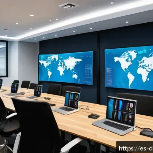 Home 17 디지털 통화 도입 전 기업의 준비 사항 - A modern Latin American corporate office with a diverse team of professionals engaged in a technolog...